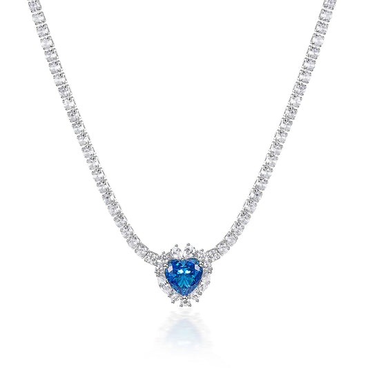 Luxurious diamond and blue heart-shaped gemstone necklace